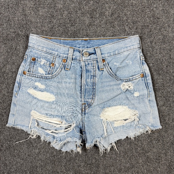 Levis 501 Denim Shorts Size 24 Distressed Boho Summer 020 - Picture 1 of 9